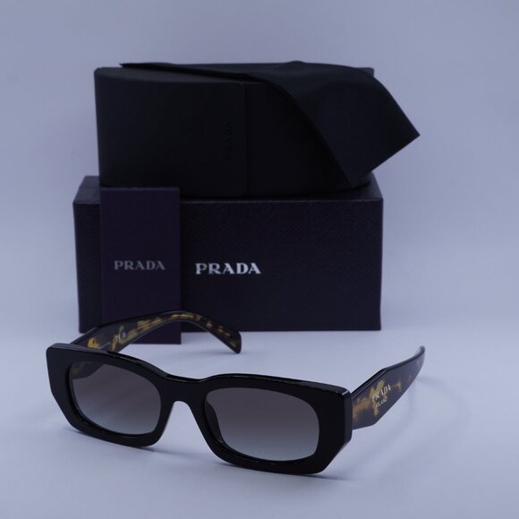 Prada PRB05S 3890A7 Sunglasses Black Rectangle Frame, Grey Gradient Lenses